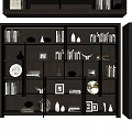 Dark Wood Bookshelf Design With Books Decorative Vases And Photo Frames