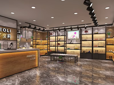 Elegant Modern PHENIXCOLI Store Interior with Display Shelves Counter and Lighting 3d model