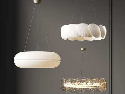 Modern Interior Chandelier Designs With White Petal And Metal Wire Ring Shapes 3d model