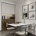 Elegant Modern Living Dining Room Interior With TV Wall Bookshelves Chandelier And Green Plant
