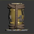 Wooden Barrel Shaped Mug With Rope Wrapped Design And Golden Rings Handle Metal Base