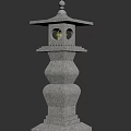 Illuminated Outdoor Stone Lantern With Traditional Design Classic Roof And Layered Base