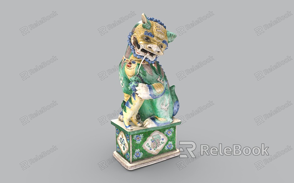 Chinese Ceramic Lion Jingdezhen Porcelain Cultural Relics of Qing Dynasty model