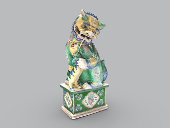 Chinese Ceramic Lion Jingdezhen Porcelain Cultural Relics of Qing Dynasty 3d model