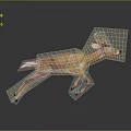 3D Rendering of Running Brown Deer With Antlers in Dark Background and Reflection