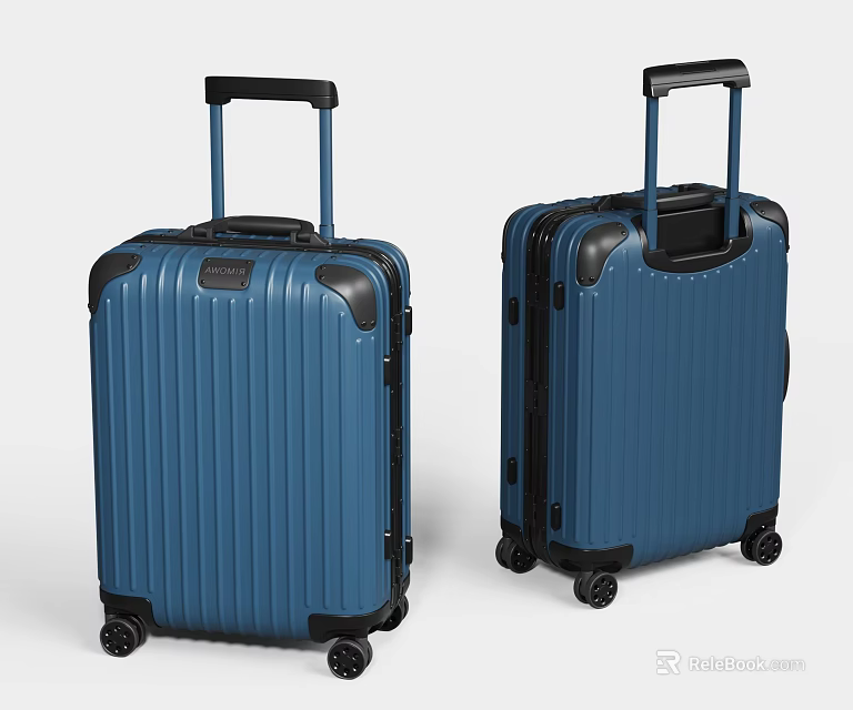 Modern Blue Ribbed Hard Shell Suitcases with Spinner Wheels and Telescopic Handle 3d model 