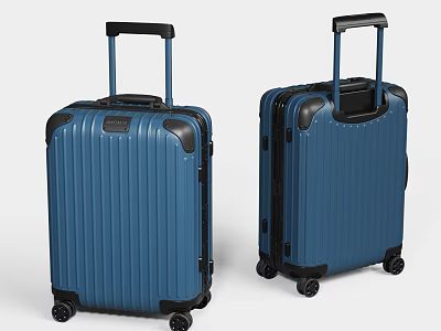 Modern Blue Ribbed Hard Shell Suitcases with Spinner Wheels and Telescopic Handle 3d model