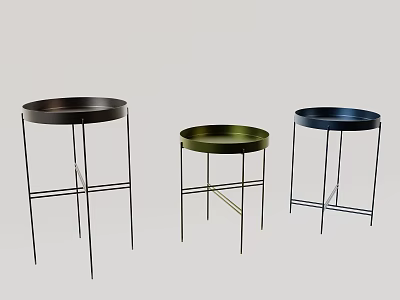 Modern Round Top Side Tables With Metal Frames In Three Color Options 3d model