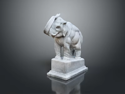 Ancient Style Stone Elephant Statue Standing On Square Pedestal With Carved Details 3d model