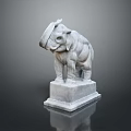 Ancient Style Stone Elephant Statue Standing On Square Pedestal With Carved Details