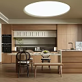Modern Open Restaurant Interior Design With Dining Table Island And Lighting