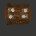 Rustic Wooden Dining Table and Bench with White Plates Cutlery Glassware and Placemats
