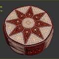 Round Decorative Cushion In Red And White With Star Pattern And Stitched Edges