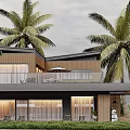 Modern Detached Villa with Private Swimming Pool Palm Trees and Lounge Chairs
