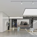 Modern Art Gallery Interior Featuring Large Elephant Painting And Sculptures With Spotlights