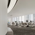 Modern Public Office Space With Workstations Ergonomic Chairs And City View Through Large Windows