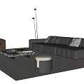 Modern Leather Sofa And Coffee Table Set With Marble Top Ottoman And Floor Lamp