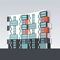 Modern Architectural Design Of Multi Story Building With Geometric Colorful Blocks And Rectangular Windows