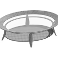Round Modern Coffee Table With Metal Frame Glass Top And Mesh Design