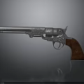 Vintage Revolver With Silver Metal Body Engraved Patterns Wooden Grip on Gray Background and Reflection
