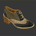 Lace Up Shoes With Green Patent Leather Brown Suede Wooden Sole And Brogue Details