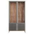 Modern Wooden Storage Cabinet With Glass Door And Gray Drawer Fronts Contemporary Design