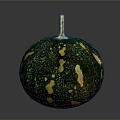 Fresh Green Pumpkin With Yellow Spots And Golden Stem On Dark Background
