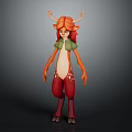 Anthropomorphic Deer Character With Antlers Red Hair Green Top And Spotted Legs Standing
