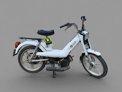 White Moped Motorcycle With Black Seat Yellow Reflector And Black Wheels Design 3d model