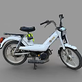 White Moped Motorcycle With Black Seat Yellow Reflector And Black Wheels Design