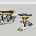 Modern Umbrella shaped Pergola Structure with EV Charging Stations and Support Columns 3d model
