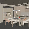 Modern Restaurant Interior Design With White Dining Table Orange White Chairs And Pendant Lights