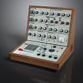 Vintage Electronic Control Panel With Wooden Case Multiple Knobs Buttons Indicator Lights