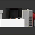 Office Workspace Setup With Wooden Chair Red Armchair Filing Cabinet Desk Lamp Printer And Papers