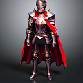 Man in Shiny Medieval Metal Armor With Red Cape And Ornate Helmet