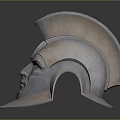 Ancient Metallic Helmet With Facial Carving And Decorative Crest Design
