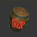 Wooden Barrel Design With Red DK Letters On Dark Background Surface