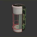Industrial Cylindrical Mechanical Component With White Casing Black Top Metal Frame And Green Buttons