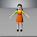 Modern Wooden Table Displaying Girl Doll In Red Dress Yellow Top And White Socks