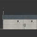 Small Township Building With Blue Roof American Flag And Bulletin Board