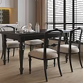 Classic Black Dining Table Set With Beige Upholstered Chairs And Window Blinds 3d model