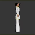 Traditional Chinese Character Model In White Costume With Yellow Trim Front Back Views