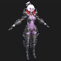 Woman In Silver Armor Standing With Outstretched Arms Purple Body And Red Accents