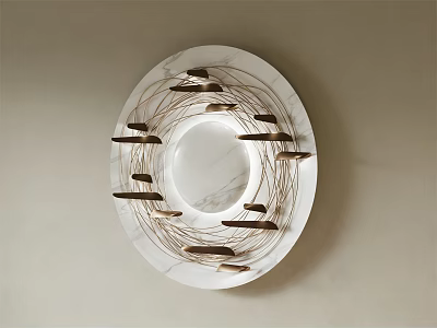 Modern Circular Marble Wall Hanging With Metal Accents And Wooden Pieces 3d model