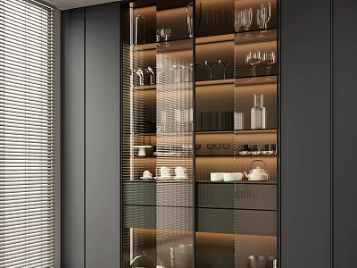 Modern Wine Cabinet With Glass Doors And Built in Lighting For Wine Storage 3d model