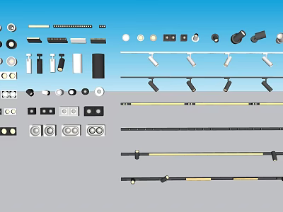 Various Types of Downlights and Spotlights with Installation Accessories and Components 3d model