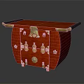 Red Entryway Cabinet Side Cabinet With Golden Decorations Gourd Shaped Accents And Black Top