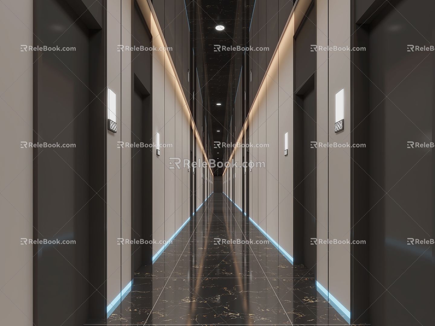 Modern aisle hotel aisle corridor 3d model