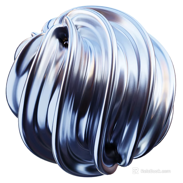 Shiny Silver Metallic Twisted Decorative Ornament Set with Smooth Curved Design for Home Decor 3d model 