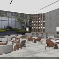 Modern Bright Sales Office Reception Lounge With Cozy Seats And Panoramic Outdoor Garden View
